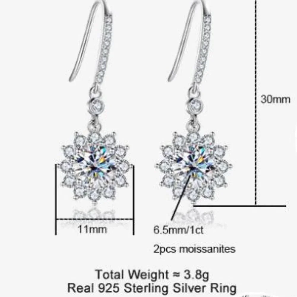 Certified 2ct. t.w. Moissanite Diamond Sunflower Drop Earrings NEW